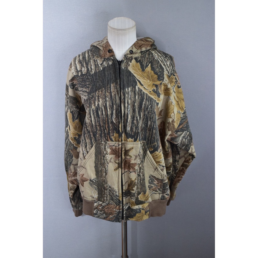 Vtg Real Tree Came Zip Hoodie XL Sports Afield Camo Tree Leaf Hunting Jacket